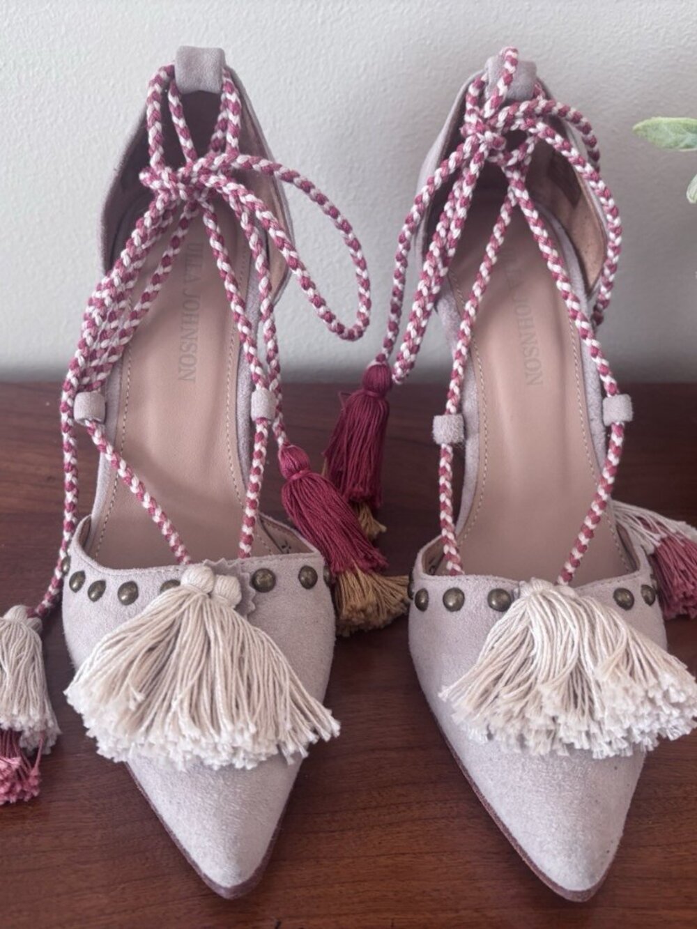 Ulla Johnson Womens EU Size 37 Suede Tassel D'Orsay Pumps Gray Tan US Size 7